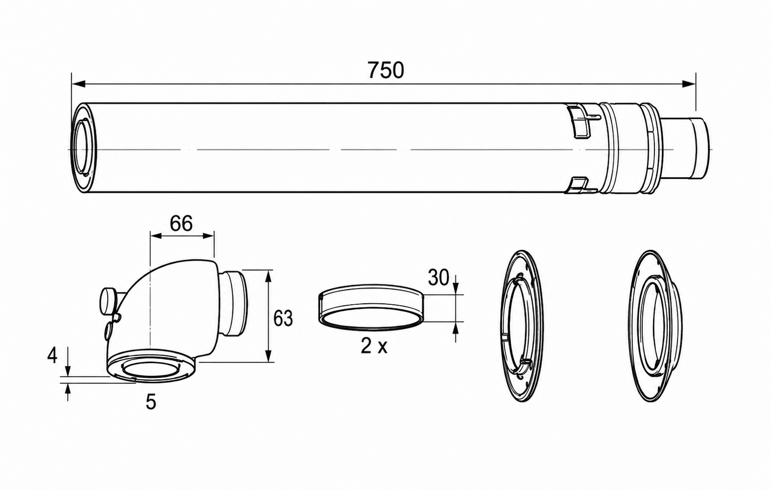 Medidas del Kit horizontal Estándar Calentador SAUNIER DUVAL Ø60/100
